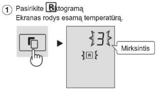 ① Pasirikite Biktogramą Ekranas rodys esamą temperatūrą. Mirksintis