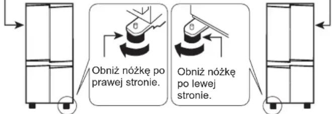 SHARP SJ-FP810V - Jeżeli prawe i lewe skrzydło drzwi nie są prawidłowo wyrównane, należy wyregulować ustawienie lodówki, korzystając z nożek regulacyjnych. - 1