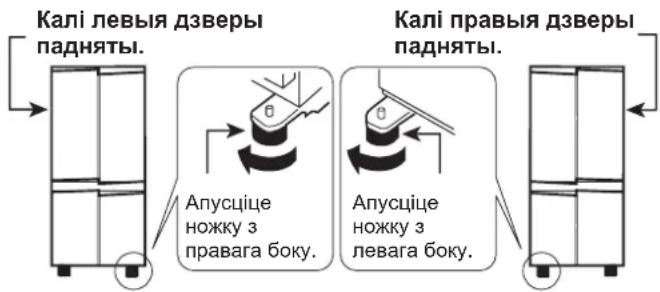 SHARP SJ-FP810V - Выраўнаваць правую і левую дзверы можна з дапамогай рэгулюемых ножак. - 1