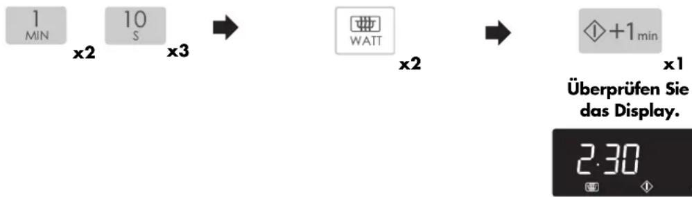 1 MIN x2 10 S x3 WATT x2 +1min x1 Überprüfen Sie das Display. 2:30
