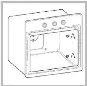 Line drawing of a microwave oven with labeled corners (no text or symbols beyond 'A')