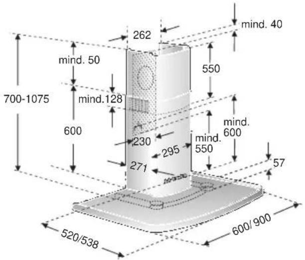 700-1075 mind. 50 mind.128 600 262 230 295 271 550 mind. 40 mind. 600 mind. 550 57 520/538 600/900