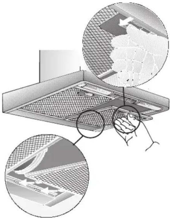BOSCH DKE645H - Removing and inserting the metal grease filters: - 1