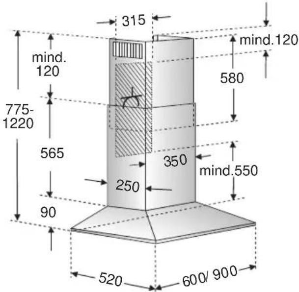 315 mind.120 120 580 775- 1220 565 350 mind.550 250 90 520 600/900