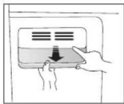 Illustration of hands holding a device with a downward arrow, no text or symbols present