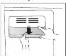 Illustration of hands holding a device with a downward arrow, no text or symbols present
