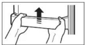Illustration of hands holding a rectangular object with an upward arrow, no text or symbols present