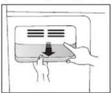 Illustration of hands pressing down on a device with a downward arrow (no text or symbols)