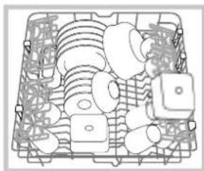 Top-down line drawing of a grocery basket with various items (no text or labels)
