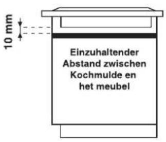 10 mm Einzuhaltender Abstand zwischen Kochmulde en het meubel