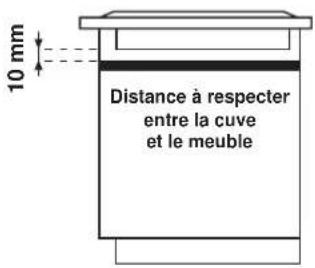 10 mm Distance à respecter entre la cuve et le meuble