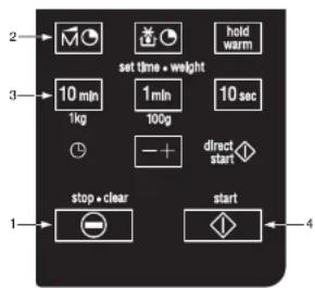 2 3 10 min 1 kg 1 min 100g 10 sec - + direct start stop + clear start 4