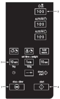 1-2-3 AUTO M 1-2-3 AUTO M 1-2-3 set time - weight hold warm 10 min 1 min 10 sec 1kg 100g direct start stop - clear start 1