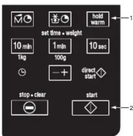 set time • weight 10 min 1 kg 100g 1 min + 10 sec hold warm direct start stop • clear start 2