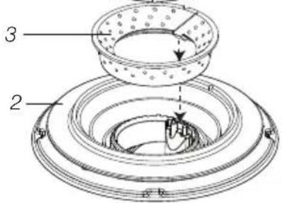 Technical diagram of a mechanical component with labeled parts 2 and 3, showing internal structure and assembly.