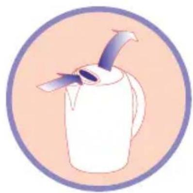 Illustration of a white kettle with two blades, enclosed in a purple circular frame (no text or symbols)