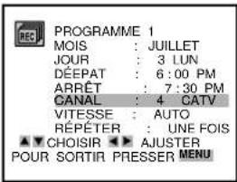 PROGRAMME 1 MOIS : JUILLET JOUR : 3 LUN DÉEPAT : 6:00 PM ARRÊT : 7:30 PM CANAL : 4 CATV VITESSE : AUTO RÉPÉTER : UNE FOIS CHOISIR AJUSTER POUR SORTIR PRESSER MENU