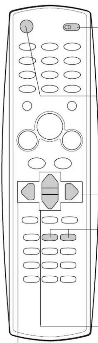 Line drawing of a remote control with buttons and dials (no text or symbols)