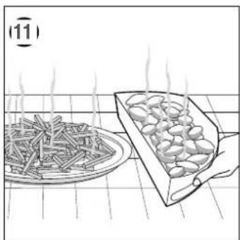 Illustration of a plate and a dish with food items, placed on a grid surface (no text or symbols)