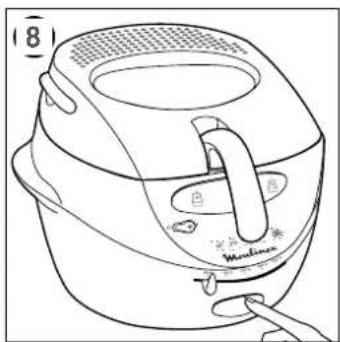 Line drawing of a kitchen electric cooker with handle and control knob (no text or symbols)
