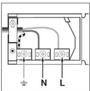 Electrical wiring diagram showing connections between three labeled components: N, L, and a ground symbol.
