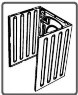 Technical line drawing of a mechanical component with internal channels and mounting holes (no text or symbols)