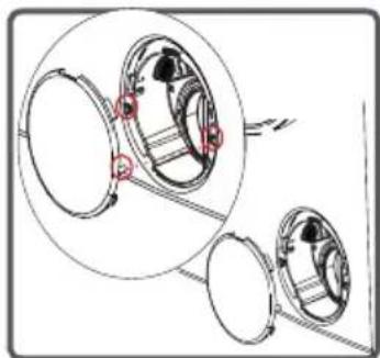 Mechanical assembly diagram showing two circular components with red fasteners and a connecting rod (no text or labels)