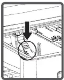 Diagram showing a mechanical assembly with a downward arrow and a circled detail (no text or symbols)