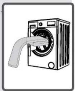 Illustration of a washing machine with a pipe inserted, no text or symbols present