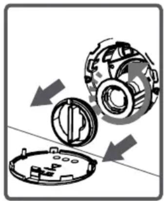 Mechanical assembly diagram showing a disassembled component with arrows indicating motion (no text or symbols)