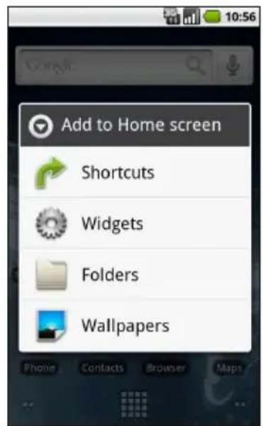 10:56 Add to Home screen Shortcuts Widgets Folders Wallpapers