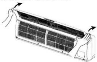 Diagram of a car air conditioner unit with cooling fins and airflow arrows (no text or symbols)