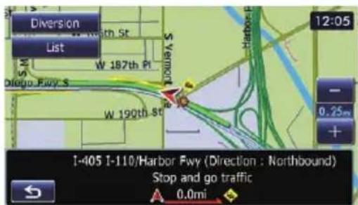 Diversion List W 187th Pl W 190th St 12:05 - 0.25m + I-405 I-110/Harbor Fwy (Direction : Northbound) Stop and go traffic A 0.0mi