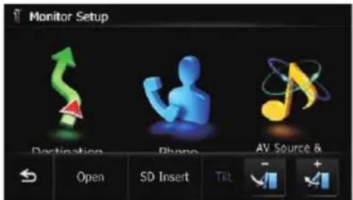 Monitor Setup Destination Phone AV Source & Open SD Insert Tilt