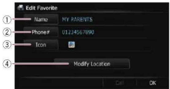 Edit Favorite Name MY PARENTS Phone# 01234567890 Icon Modify Location Call DK