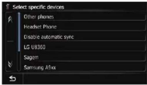 Select specific devices Other phones Headset Phone Disable automatic sync LG U8360 Sagem Samsung A9xx