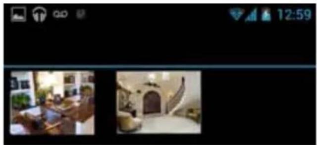 Two interior photos showing a living room with furniture and a staircase, both without any visible text or symbols.