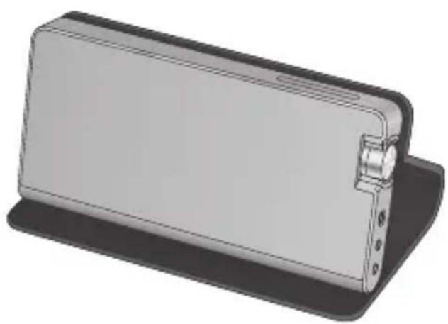 Illustration of a rectangular electronic device with a black base and metallic connector (no text or symbols)