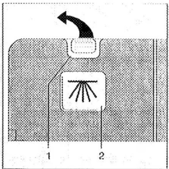 Diagram showing a device with labeled parts and directional arrow, likely illustrating a motion or airflow path.