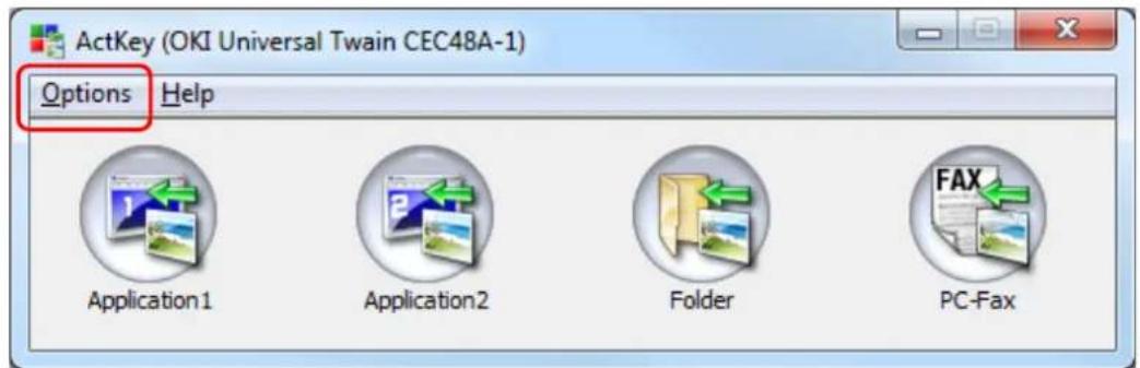ActKey (OKI Universal Twain CEC48A-1) Options Help Application1 Application2 Folder PC-Fax