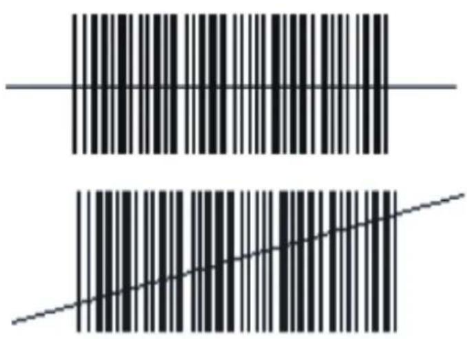 Image showing two vertical barcode bars with a horizontal line and a diagonal line below, likely indicating a measurement or calibration concept.