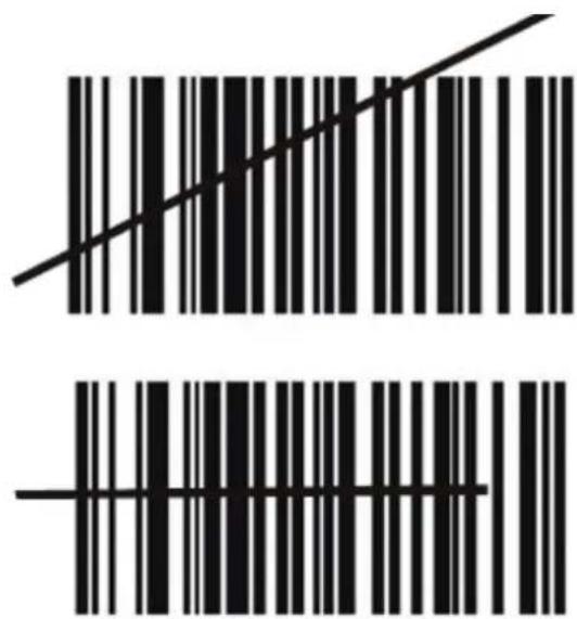 Image showing two barcode bars with a diagonal line above them, likely indicating a measurement or calibration concept.