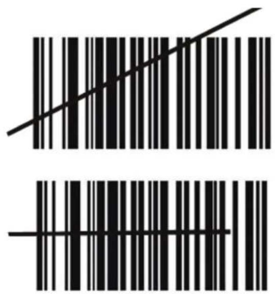 Image showing two barcode bars with a diagonal line above them, likely indicating a measurement or calibration concept.