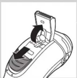 Diagram of a hairdryer with a slide and mechanical components, showing directional arrows (no text or symbols)