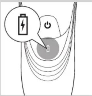 Diagram showing battery charging process with battery icon and power button, illustrating charging sequence