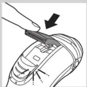 Diagram of a hand using a tool to adjust or install a device component, with no visible text or symbols.