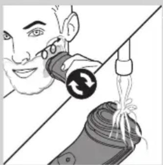 Illustration of a person using a tool to lift a bottle, with a circular arrow indicating rotation (no text or symbols)