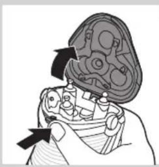 Illustration of a hand holding a mechanical component with arrows indicating movement (no text or symbols)