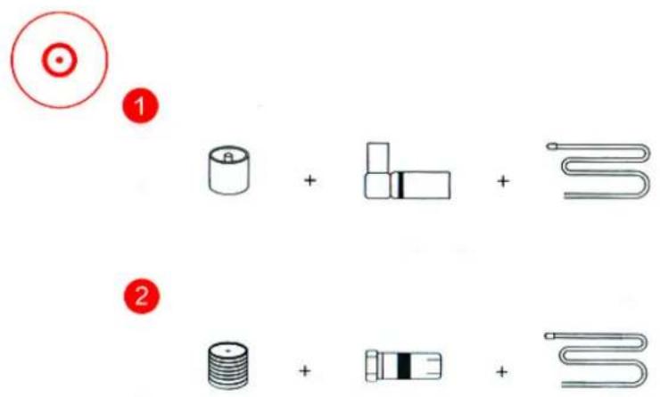 Diagram showing two sets of electronic components with polarity indicators and their corresponding schematic symbols.