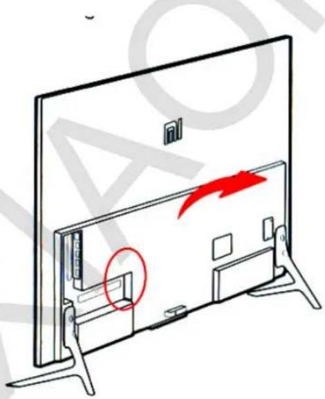 Diagram of a flat-screen TV with red arrows indicating direction and a circled area highlighting a specific area.
